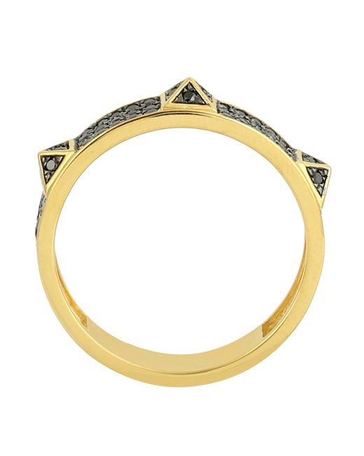 Artisan Metallic 14k Solid Gold With Pave Black Diamond Pyramid Design Band Ring Jewelry