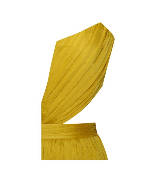 Miss Circle New York Yellow Xella Pleated Chiffon Maxi Dress