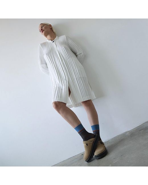 London Atelier Byproduct White Accordion Pleated Shirt Dress