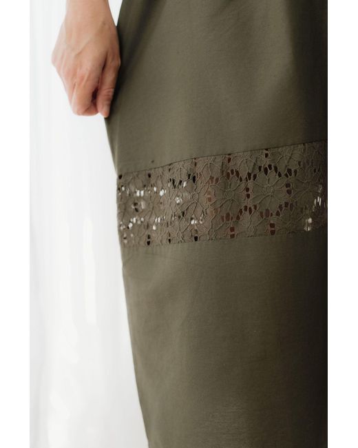 Sophie Cameron Davies Green Khaki Cotton Midi Skirt