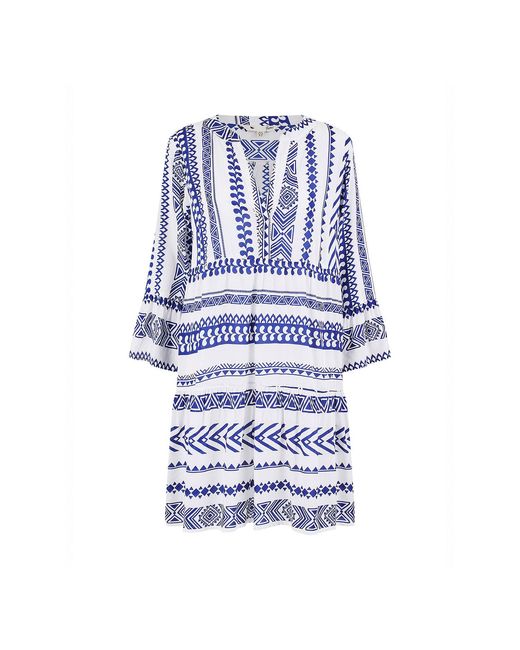 Yumi' Blue Geo Stripe Print Beach Tunic