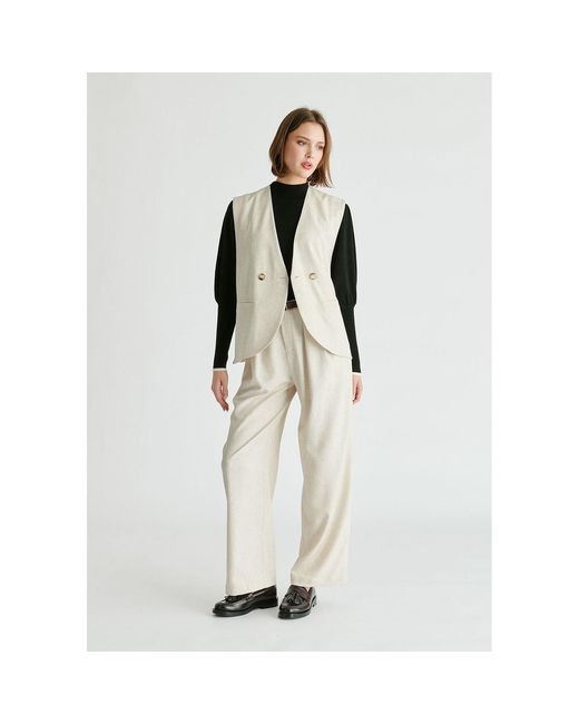 Paisie Natural Neutrals Belted Wide Leg Trousers With Box Pleats