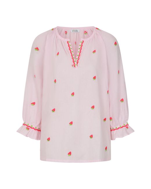 Luella Fashion Pink Florento Cotton Top Embroidered Strawberries
