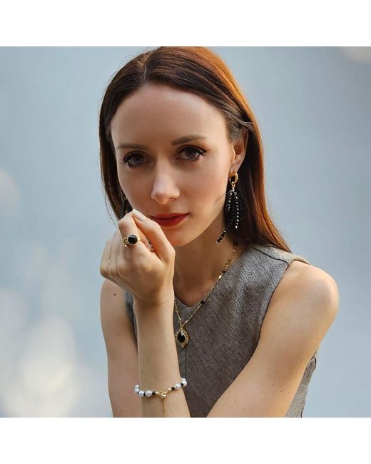Farra Metallic Obsidian Crafted Butterfly Knot And Tassel Asymmetric Earrings