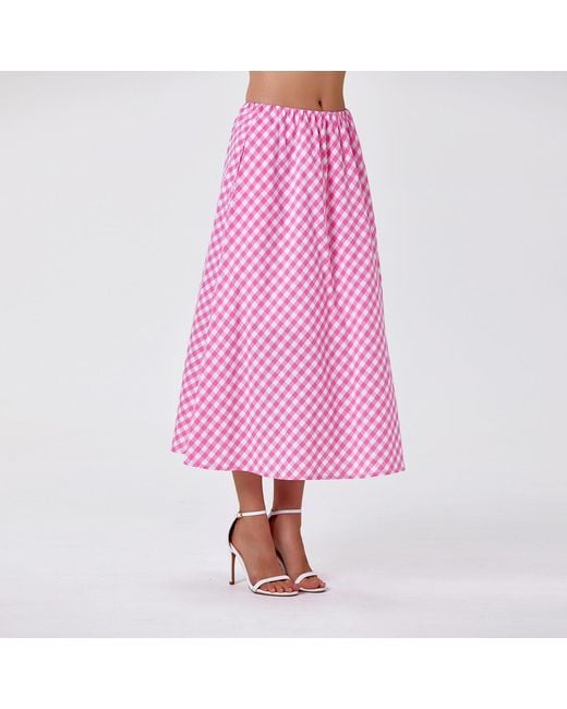 Smart and Joy Pink Cotton Midi Skirt With Pockets