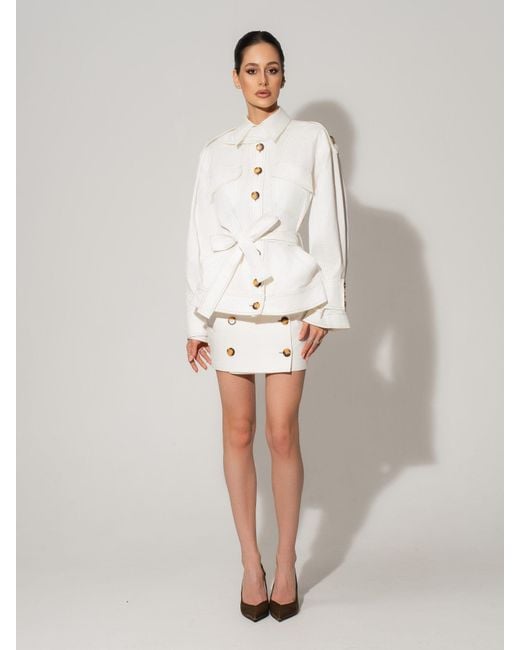 Tia Dorraine White Oversized Belted Trench Jacket & Mini Skirt Set