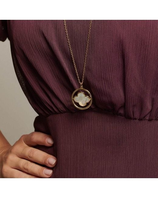 Lulu B London Metallic Clover Large Swivel Long Necklace With Mother Of Pearl