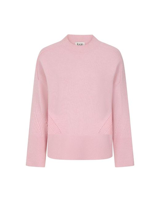 Loop Cashmere Pink Ribbed Detail Lofty Crew Sweatshirt