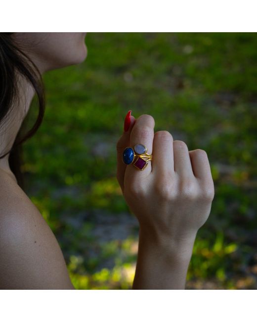 Ebru Jewelry Blue Trio Essence Spiritual Power Gemstone Ring