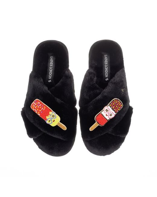 Laines London Blue Classic Laines Slippers With Cute Ice Lolly Brooches