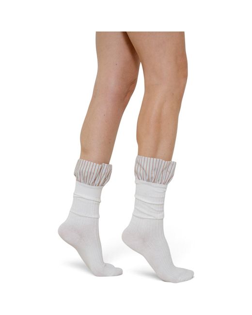 HIGH HEEL JUNGLE by KATHRYN EISMAN White Lauren Pinstripe Cuff Socks