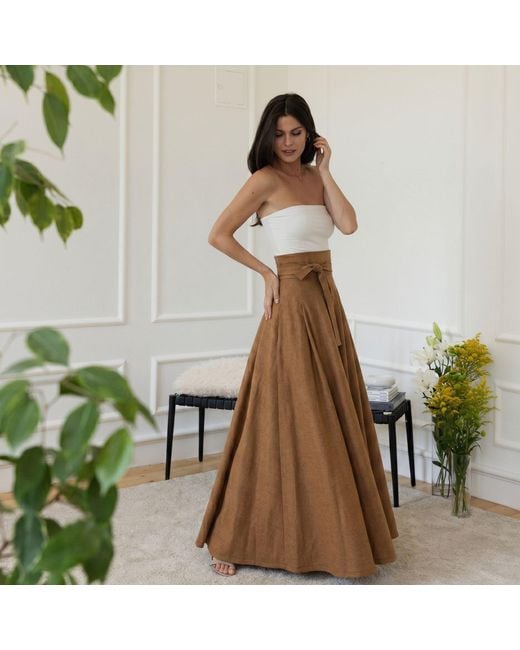 Nikka Place Brown High Waisted Cotton Maxi Skirt With Tie Belt