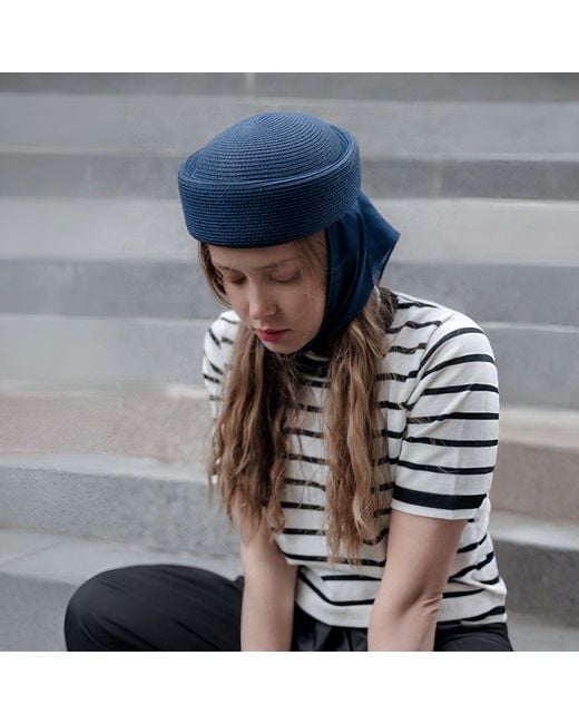 London Atelier Byproduct Blue Straw Pillbox Hat