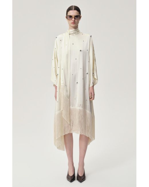 FRONT ROW SHOP Natural Neutrals Stud-Embellished Scarf Dress Ivory