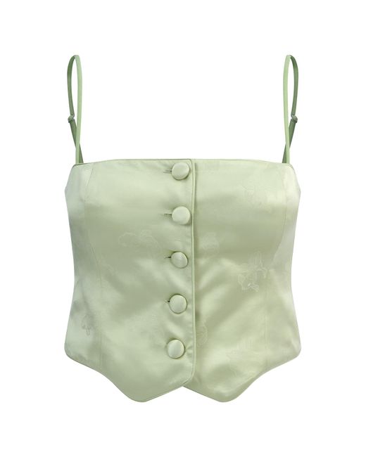 NOT JUST PAJAMA Green Silk Bustier Camisole With Vest Design