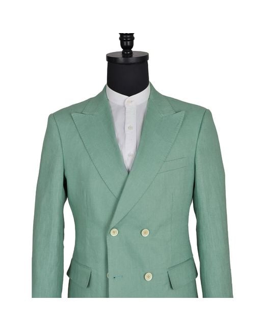 DAVID WEJ Green Hugo Linen Double Breasted Blazer for men