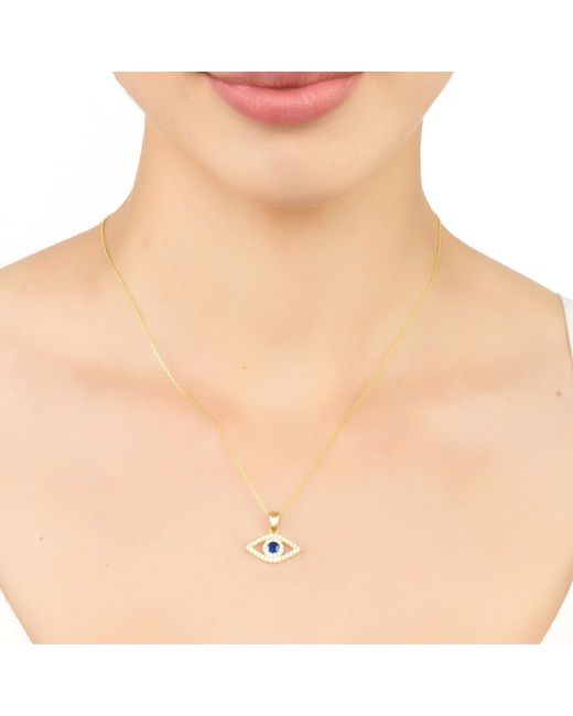 Latelita London Metallic Evil Eye Elliptical Necklace Blue Gold