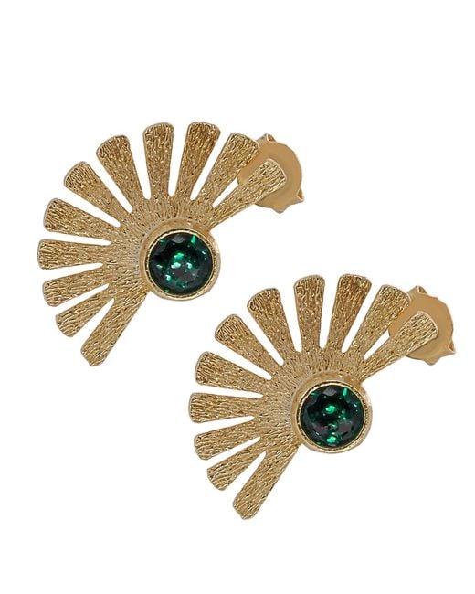 Ebru Jewelry Metallic Sterling Plated Jade Gemstone Cleopatra Earring