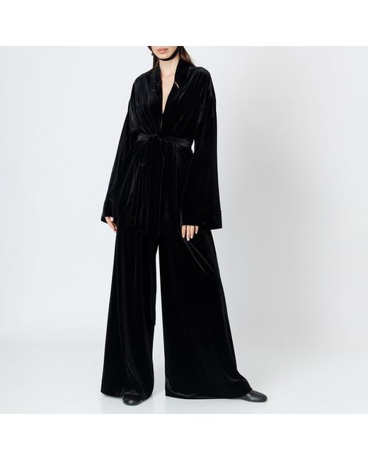 LIA ARAM Black Velvet Belted Wrap Blazer
