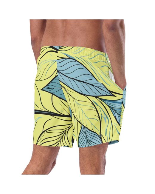 Anchor and Crew Yellow Exotic Leaves Pattern Recycled Fabric Swim Shorts for men