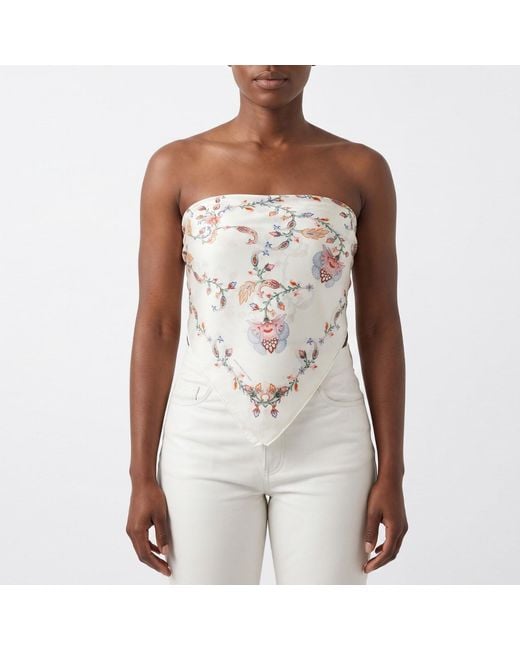 Jessie Zhao New York White Dawn Garden Double Sided Silk Scarf