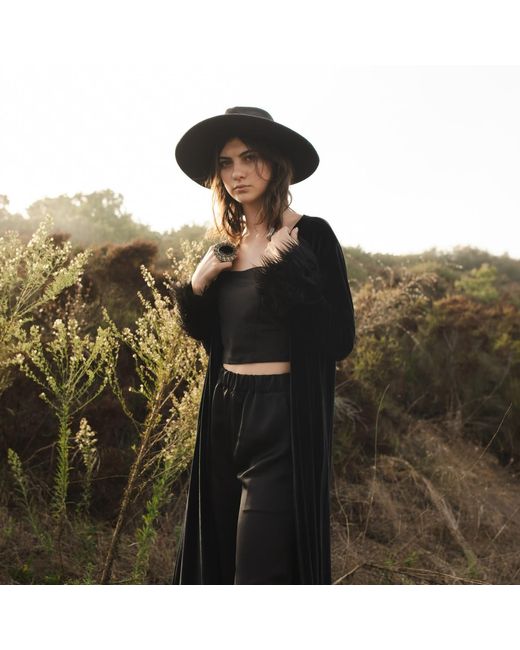 Jennafer Grace Black Velvet Faux Fur Cuff Coat