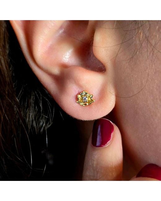 Harfi Metallic Alexandrite June Birthstone Rose Birthflower Plated Stud Earrings