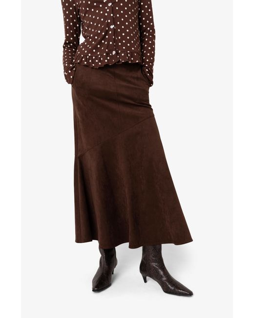 Amy Lynn Brown Suki Faux Suede Chiffon Asymmetric Maxi Skirt
