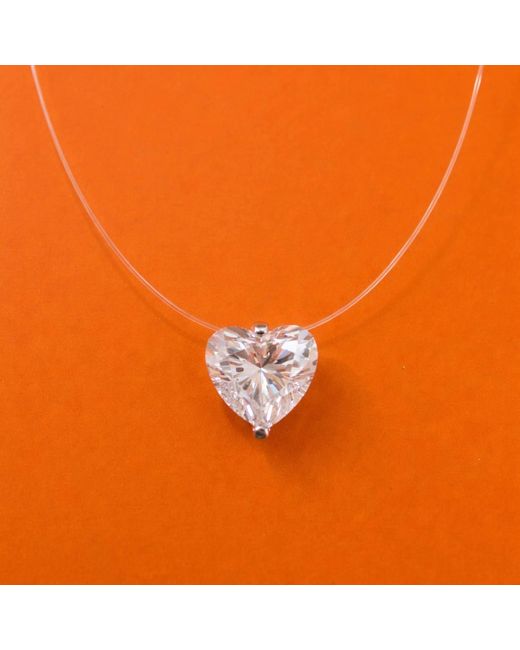 Pearl Code White Lilly Heart Pendant Necklace With Cubic Zirconia