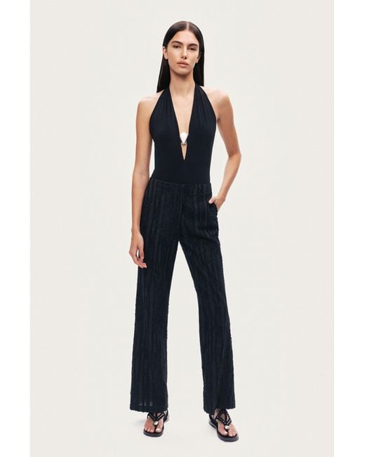 Nocturne Black Textured Relaxed-Fit Pants