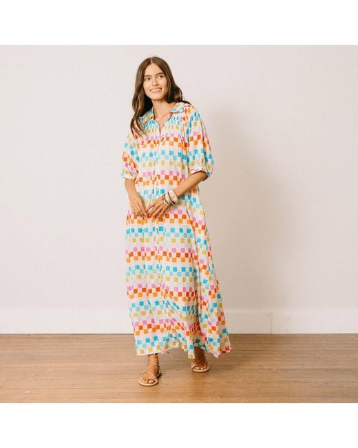 SUNSHINE TIENDA White Summer Camp Geo Oasis Dress