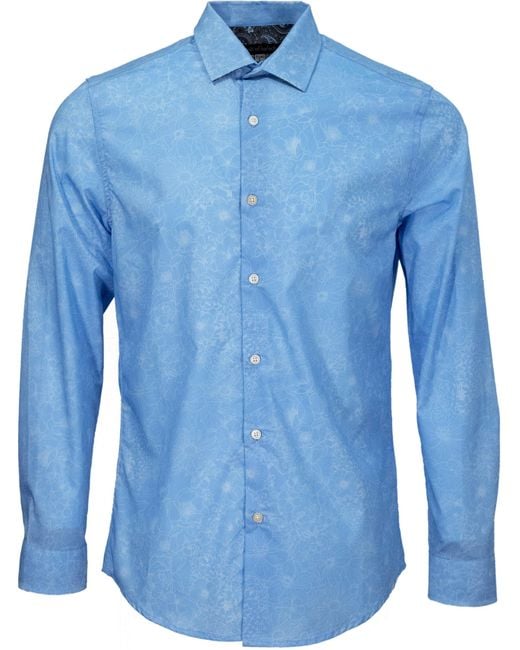 Lords of Harlech Blue Nigel Outline Floral Shirt for men