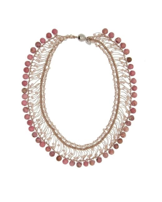 Saachi Pink Madame Glass Beaded Collar Chain Necklace