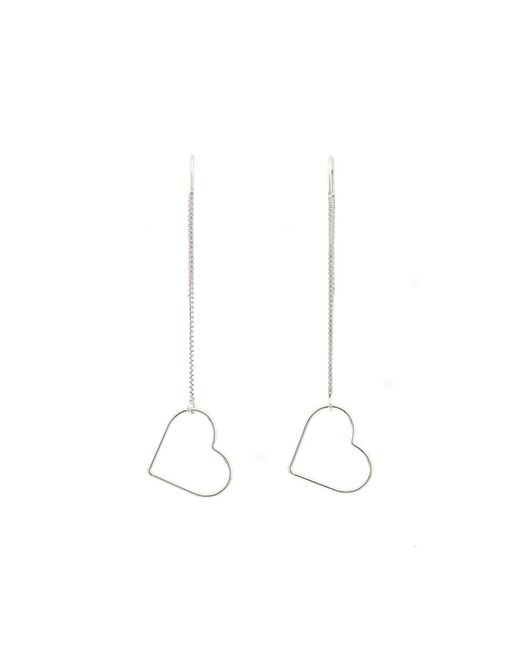 Oana Savu White Sterling Heart Dangle Chain Earrings