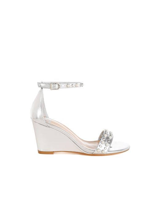 Rag & Co White Jumera Metallic Pearl Embellished Wedges