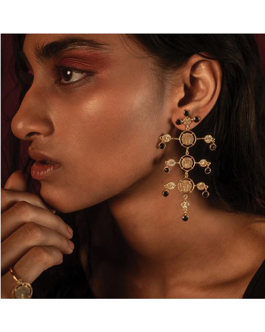Dhwani Bansal Metallic Inka Chandelier Earrings With Onyx Glass Gems