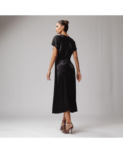 concept A trois Black Midi Dress With Oversized Short Sleeves And Flared Cut