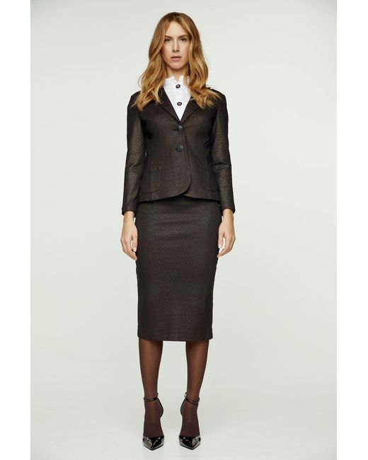 Conquista Gray Print Punto Di Roma Pencil Skirt With Slit