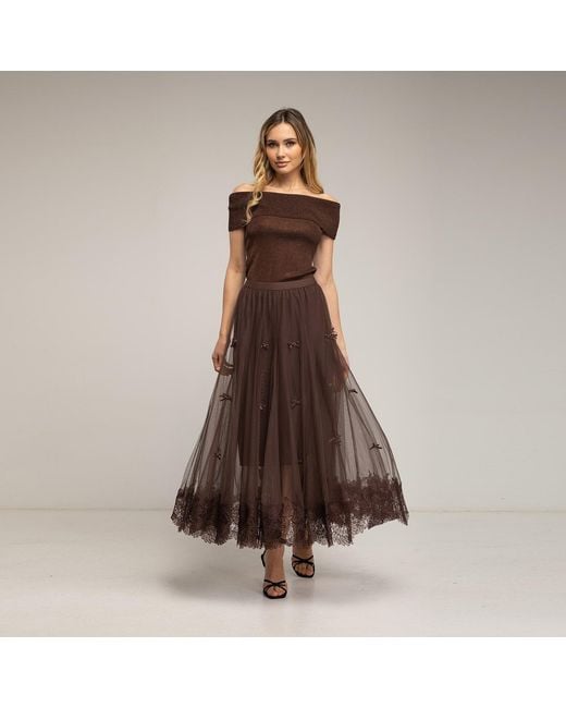 Tantra Spain Sl Brown Midi Tulle Skirt With Lace