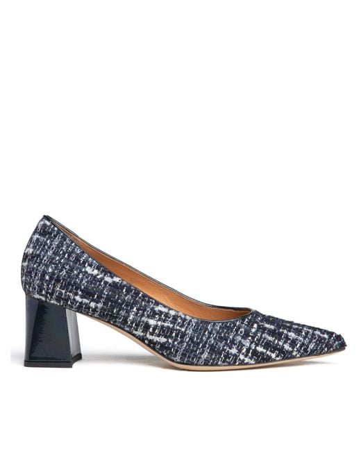Beautiisoles by Robyn Shreiber Made in Italy Blue Corina Leather & Tweed Pump With Block Heel For Work& Evening