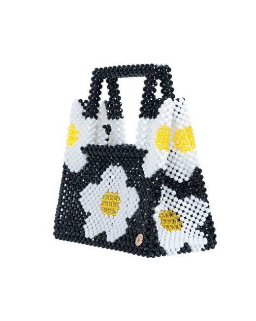 Tillie Beads Blue Daisy Square Handle Tote Bead Bag