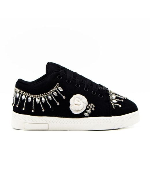 Rettrose Black Skylar Luxury Canvas Handmade Embellished Tennis Shoe