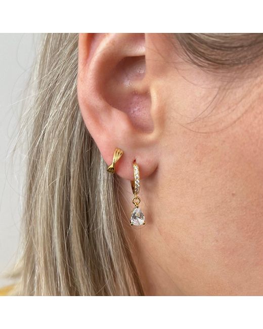Nazzar Metallic Pear Cut Drop Huggie Hoop Vermeil Earrings