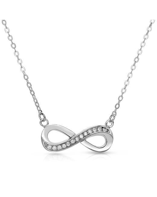 Genevive Jewelry Metallic Sterling Silver White Cubic Zirconia Loop Necklace