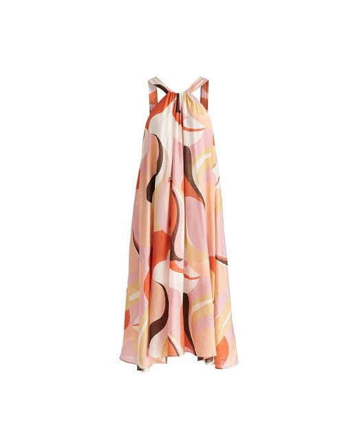 Paisie Pink Retro Wave Halter Neck Midi Dress