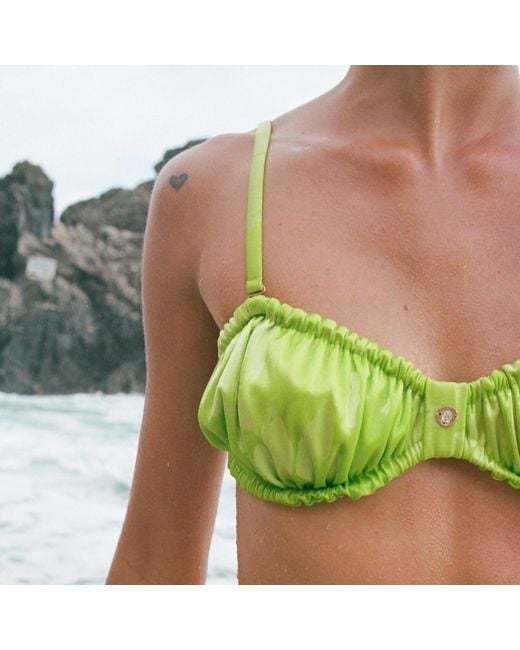 Decolet the label Green Luna Ruched Satin Bikini Top
