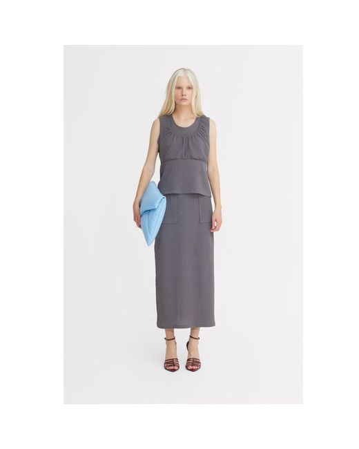 Julia Allert Gray Summer Crinkled Sleeveless Top & Long Skirt Two-Piece Set –