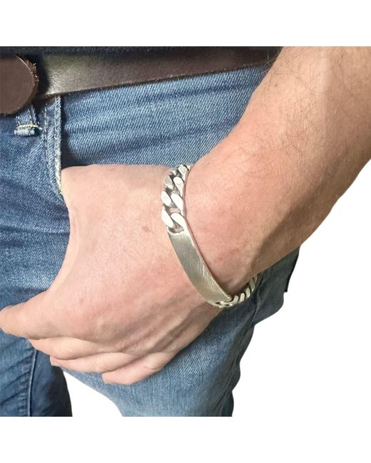 Tg-Jewellery by Tamara Gervasio Metallic Sterling Id Bracelet – Recycled Plate & Curb Chain, Oxidized Satin Finish for men