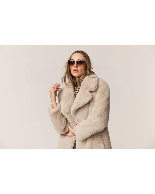 ISSY LONDON Gray Neutrals Greta Luxe Longline Faux Fur Coat Chalk