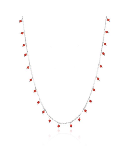 Spero London Metallic Red Coral Beaded Sterling Chain Necklace